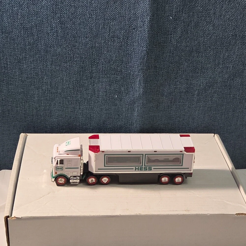 2021 Hess Mini Toy Truck Semi Hauler with Race Car White & Green Collectible